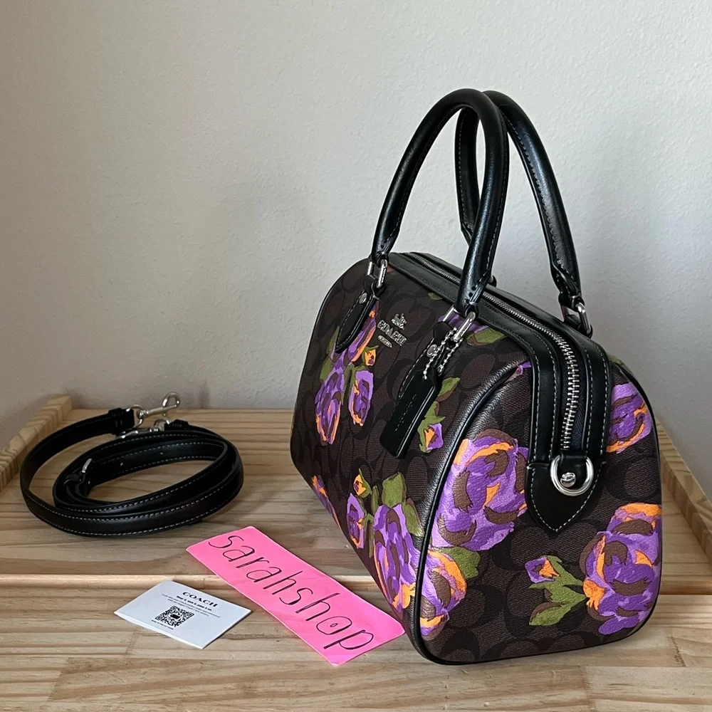 ✅Coach Rowan Satchel In Signature Rose Print - Picture 3 of 12